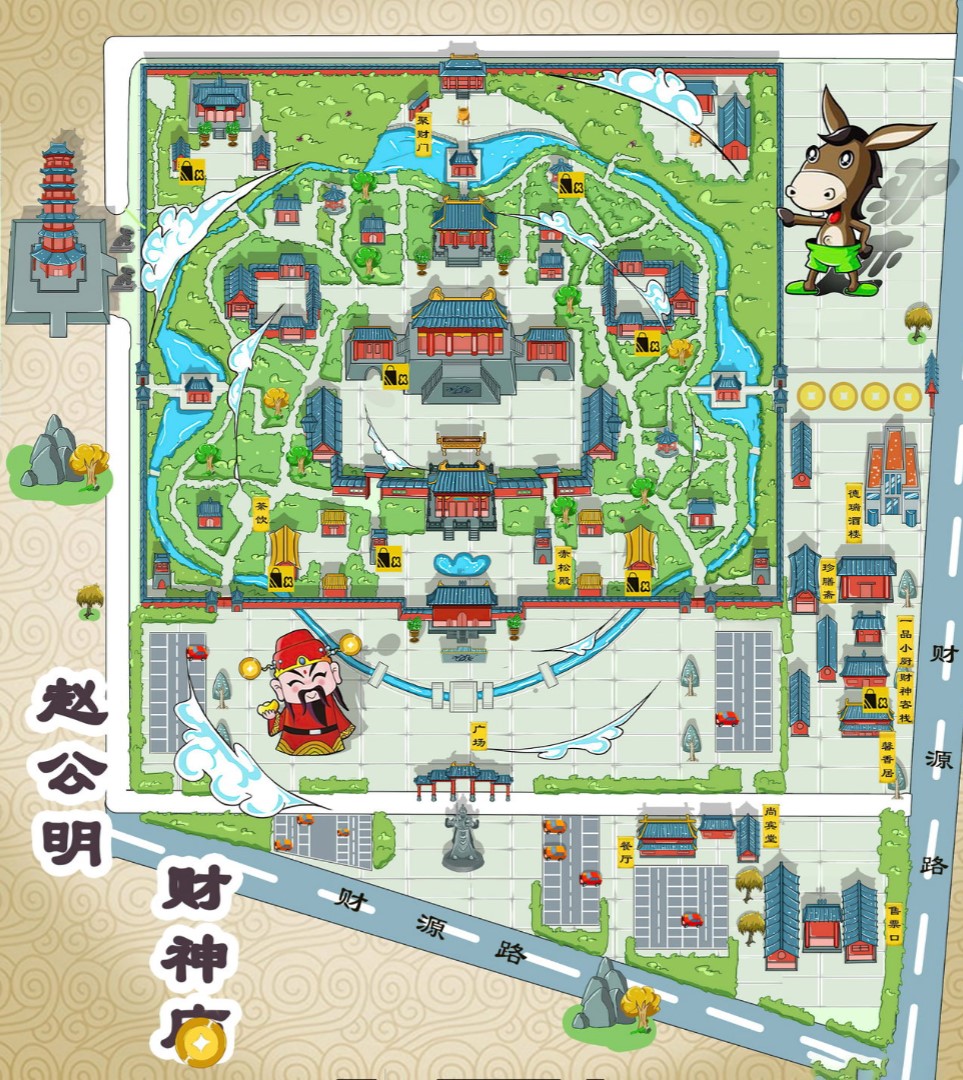 东平寺庙类手绘地图
